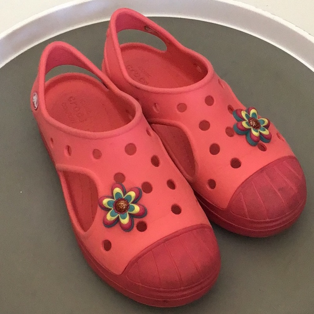 - Crocs Pink Bump It Sandals Slip On Sling Back Clog Jr. Size 2 - Picture 3 of 13